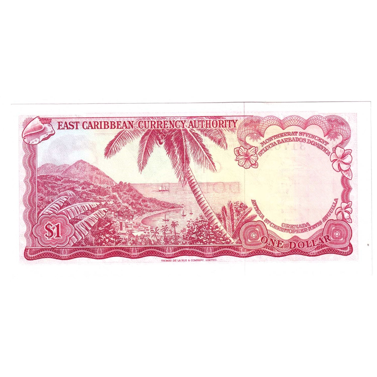 East Caribbean States Note, Pick #13d 1965 1 Dollar, Signature 5, AU (AU50) Stain