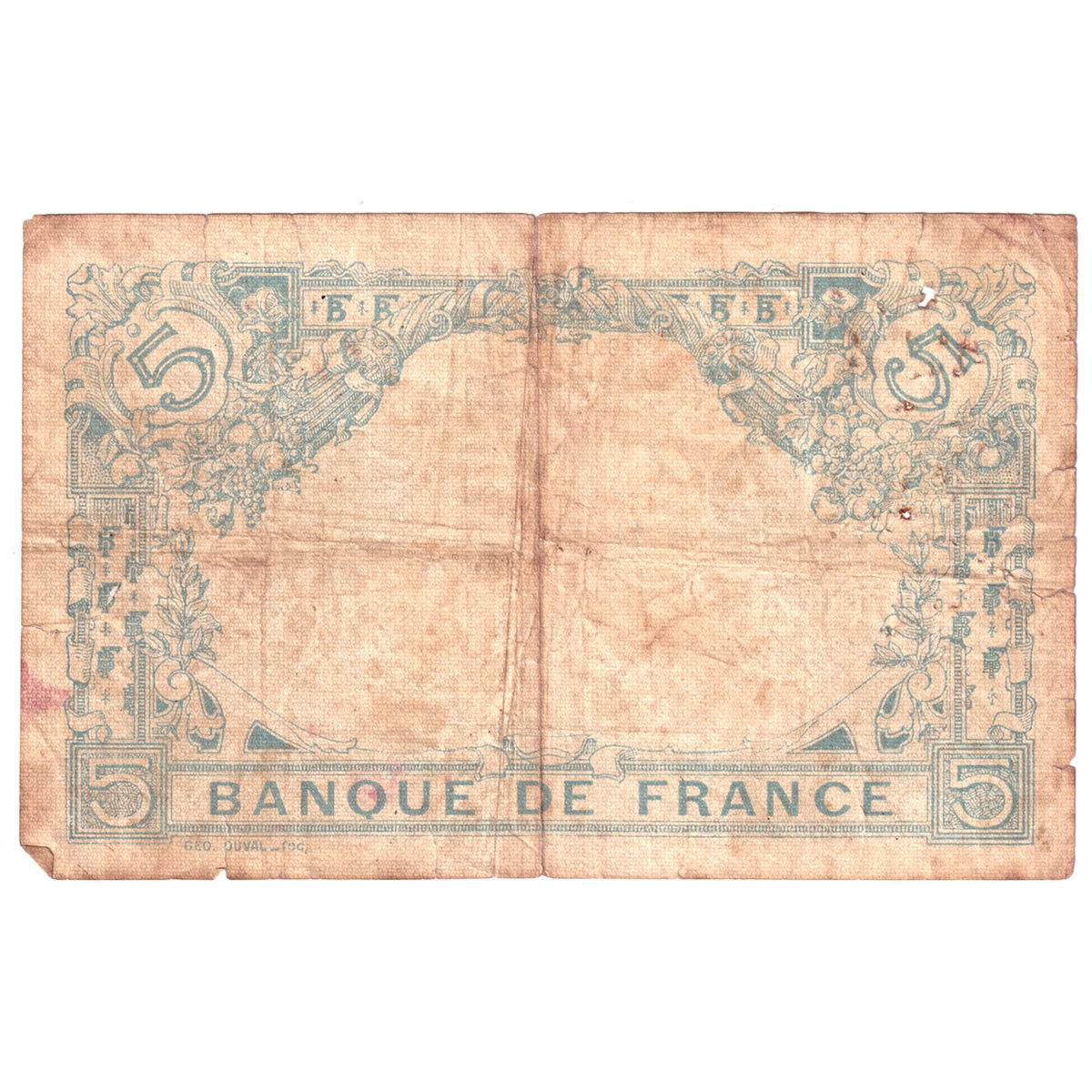 France Note, Pick #70 1912-1917 5 Francs, Fine (F12) Damaged