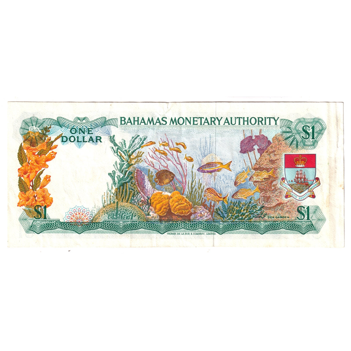 Bahamas Note, Pick #27a 1968 1 Dollar, Extra Fine (EF40) Tear