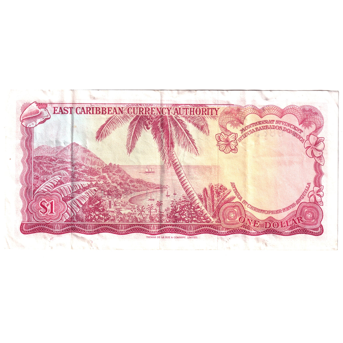 East Caribbean States Note, Pick #13a 1965 1 Dollar, Signature 2, VF-EF (VF30) Tears