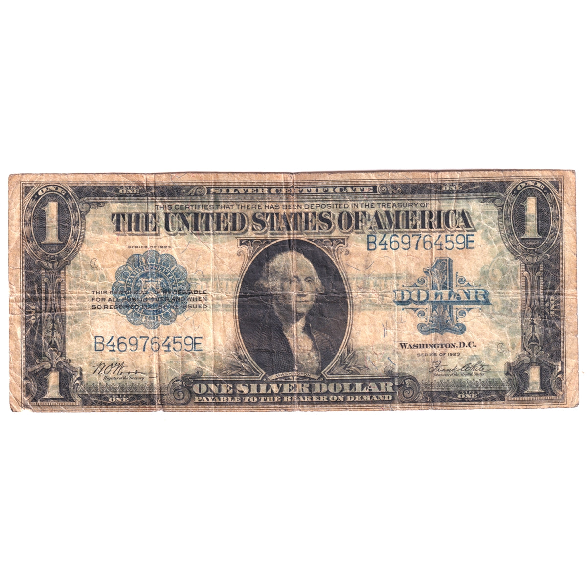 USA 1923 $1 Note, FR#238, Silver Certificate, Woods-White, Fine (F12) Damaged