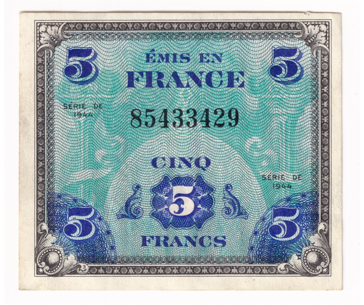 France Note 1944 5 Francs, AU (tear)