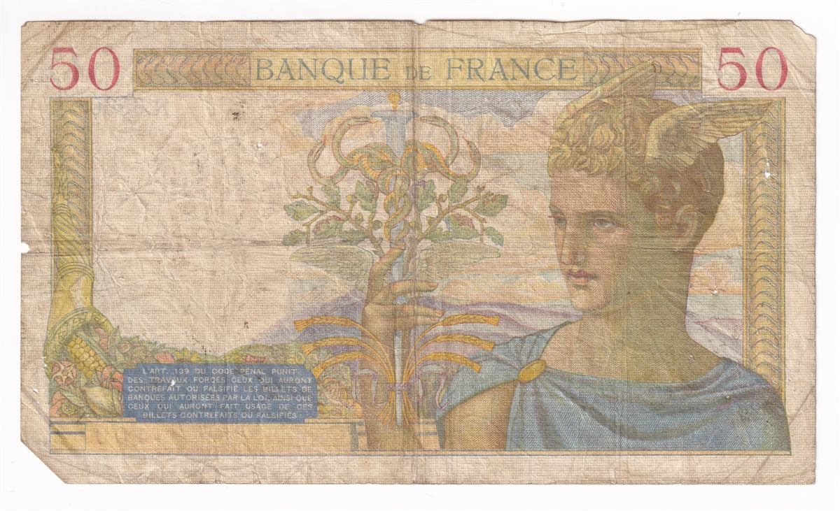 France Note 1937 50 Francs, F (damaged)