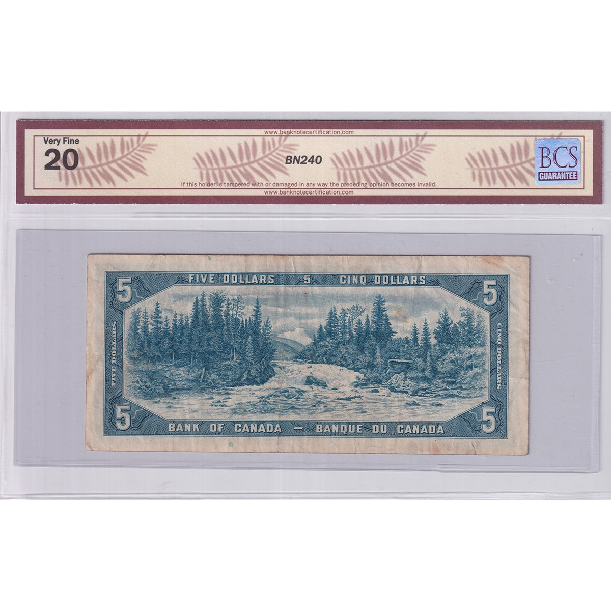 BC-39bA 1954 Canada $5 Beattie-R, Modified, Repl., *N/S, BCS Cert VF20 (Stains, Tear)