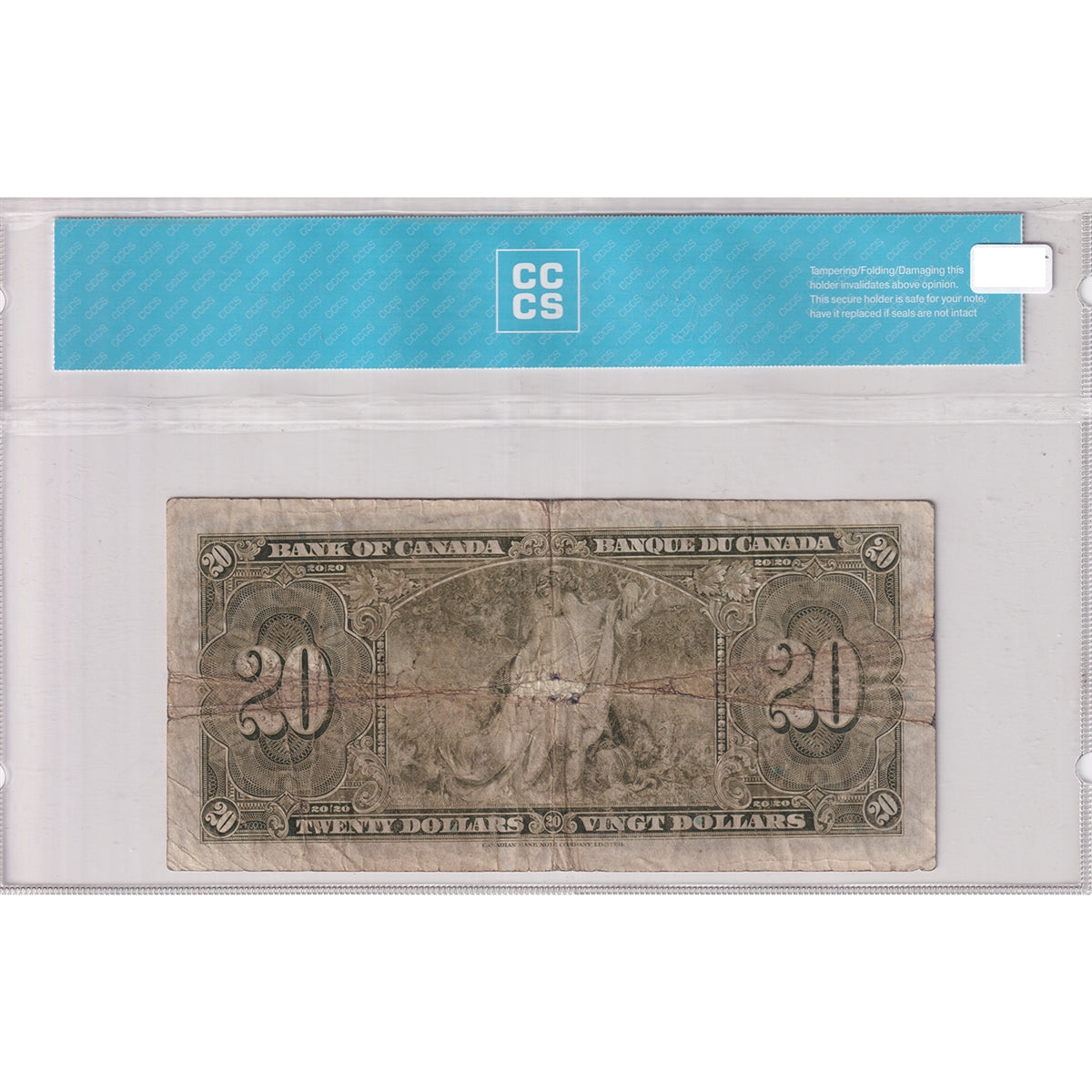 BC-25a 1937 Canada $20 Osborne-Towers, A/E, CCCS Certified F15 (Holes)