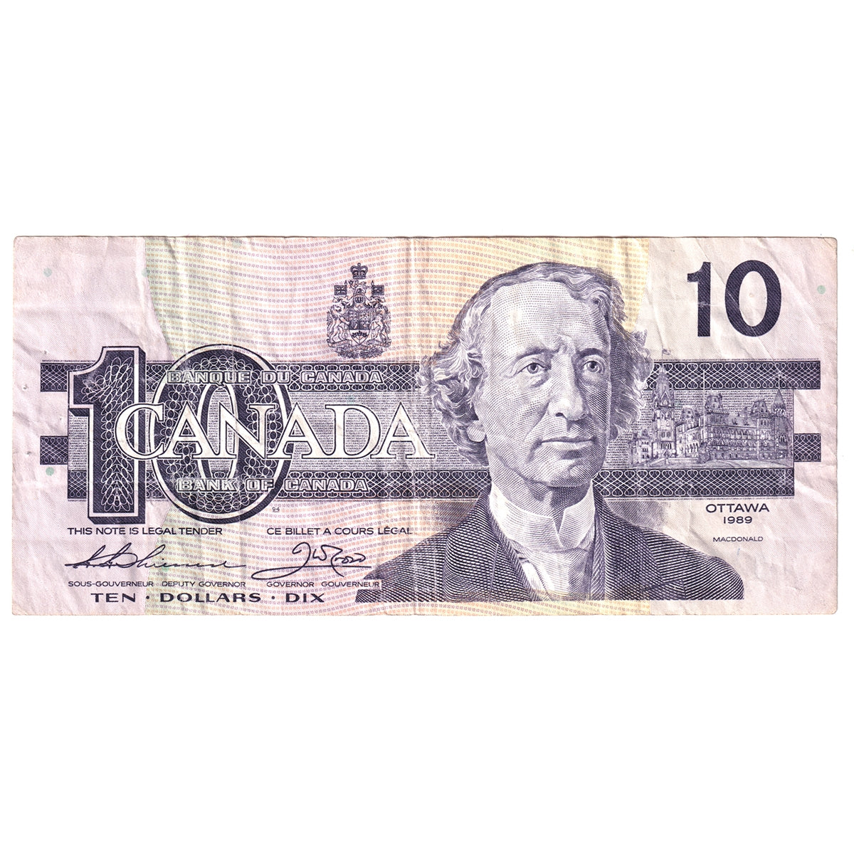 BC-57a 1989 Canada $10 Thiessen-Crow, BDH, VF (Holes)