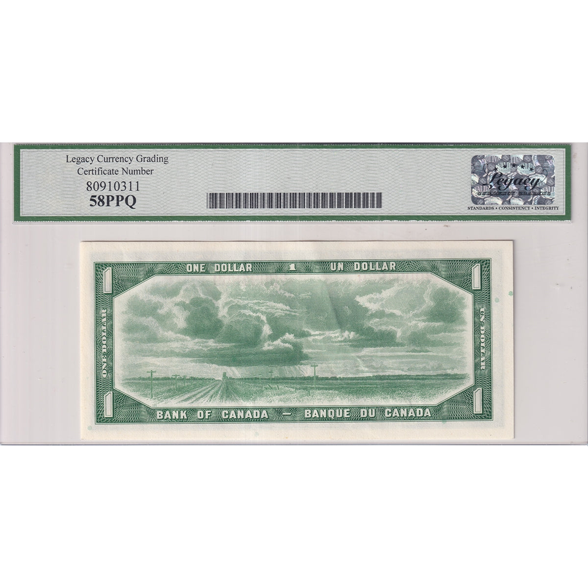 BC-37bA 1954 Canada $1 Beattie-Rasminsky Replacement, *O/Y, Legacy Certified AU58 PPQ