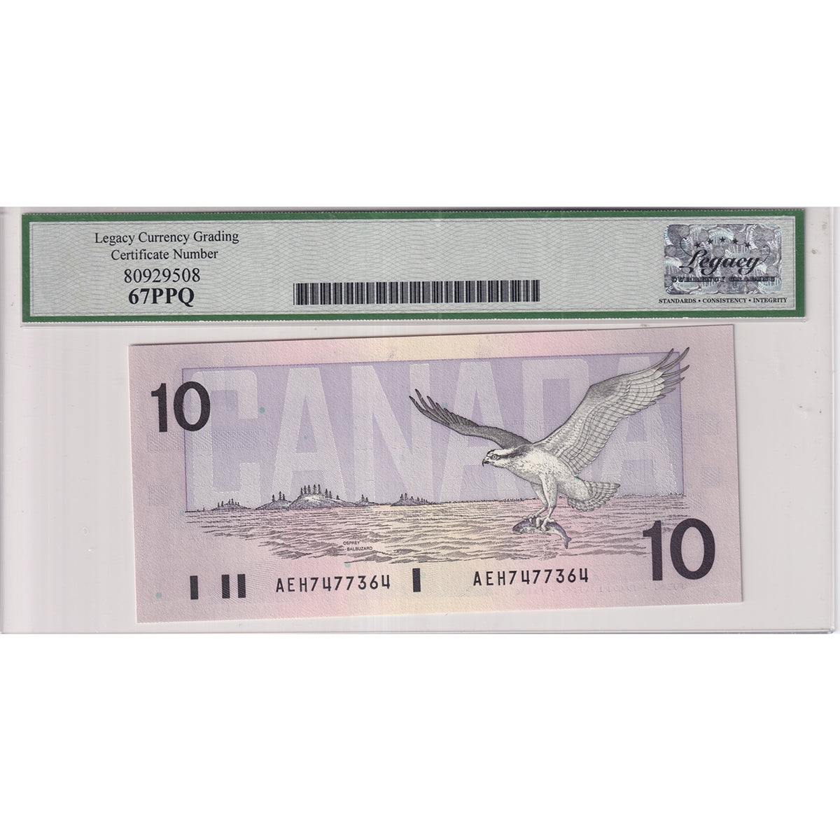 BC-57a 1989 Canada $10 Thiessen-Crow, AEH, Legacy Certified GUNC67 PPQ