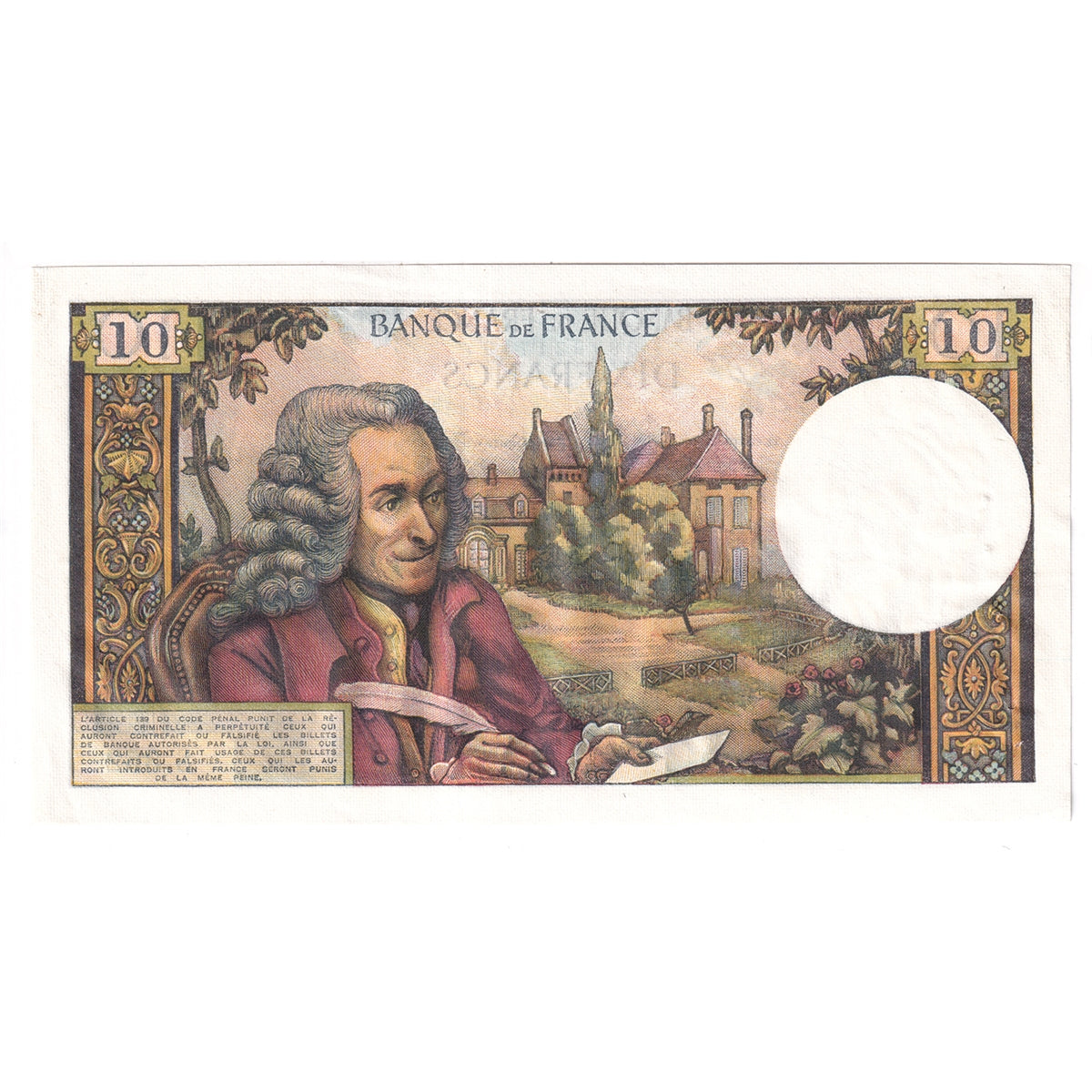 France Note, 1967 10 Francs, Pick #147c, AU (Holes)