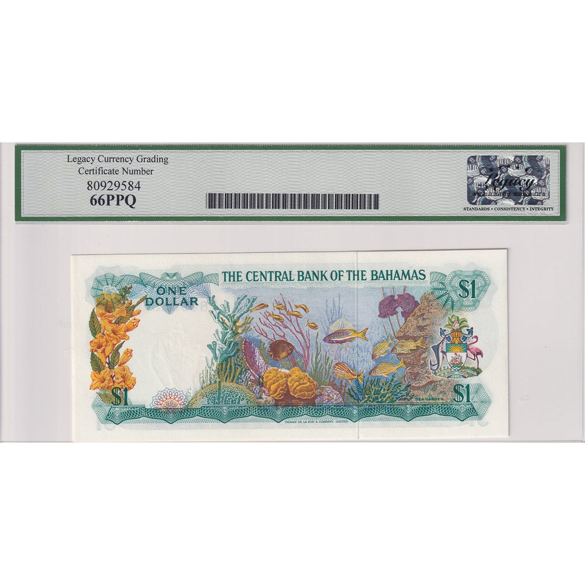Bahamas Note, 1974 1 Dollar, Pick #35a, Legacy Certified GUNC66 PPQ