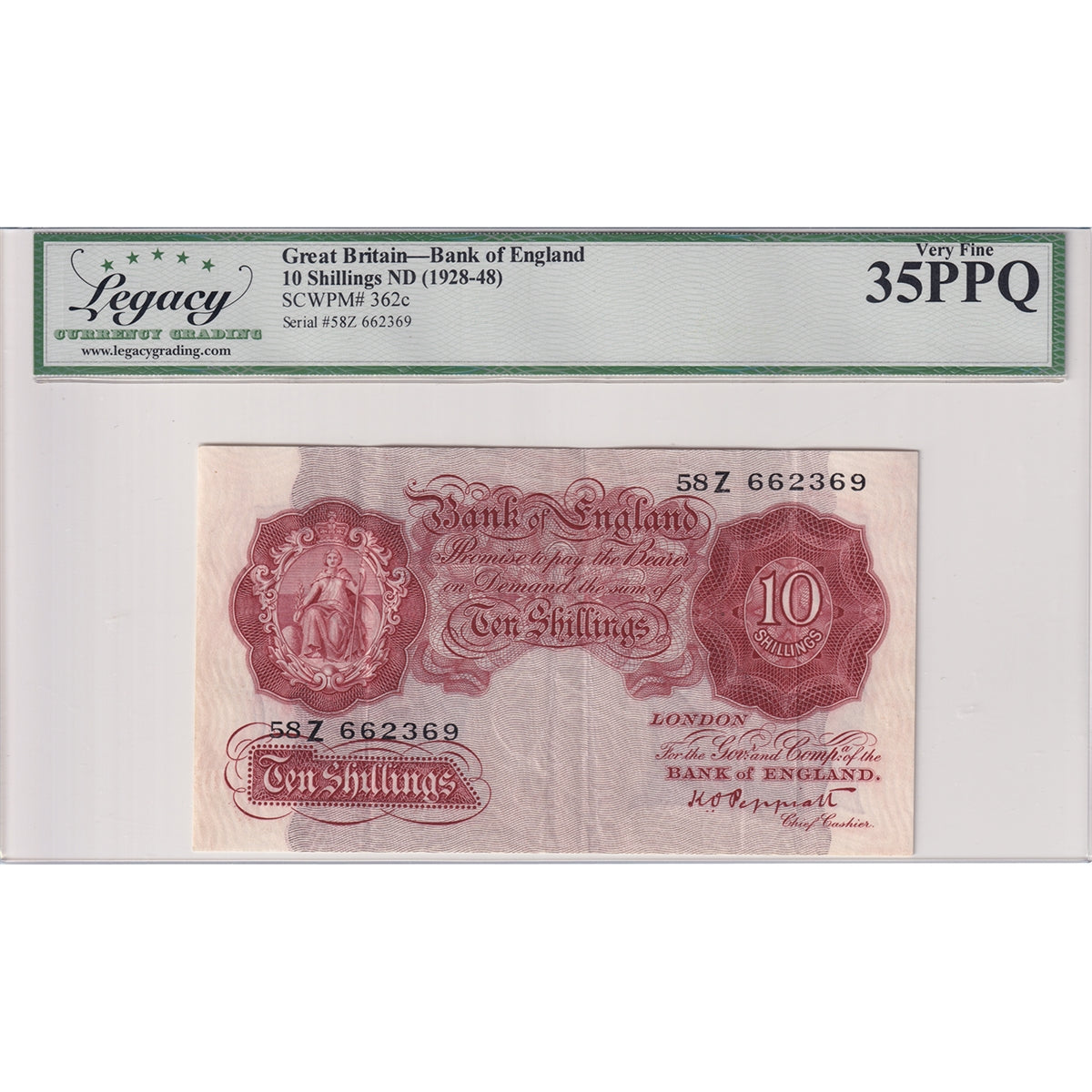 Great Britain Note, 1928-1948 10 Shillings, Pick #362c, Legacy Certified VF35 PPQ