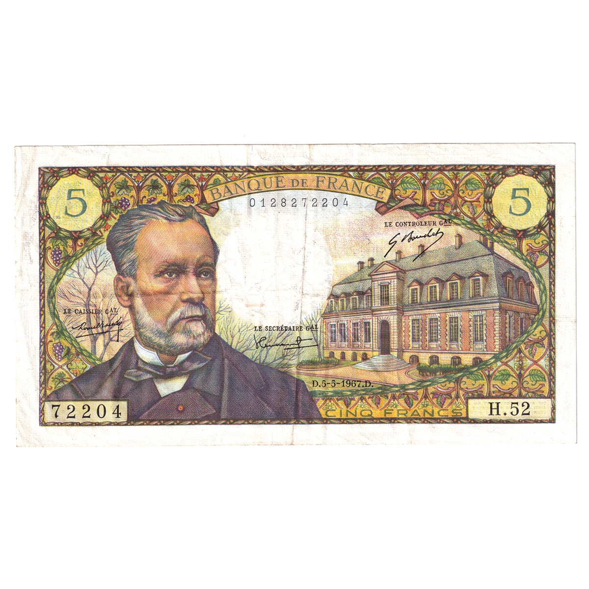 France Note, 1967 5 Francs, Pick #146b, VF (Holes)
