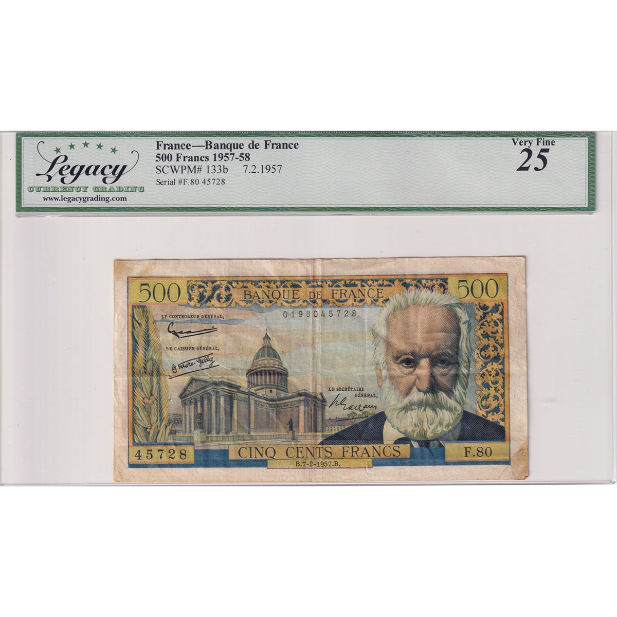 France Note, 1957-58 500 Francs, Pick #133b, Legacy Certified VF25 (Issues)