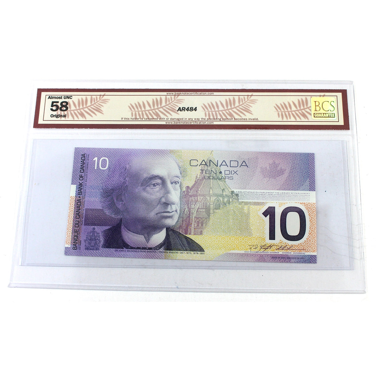 BC-63a 2001 Canada $10 Knight-Thiessen Printed 2000, FDY, BCS Certified AU58 Original