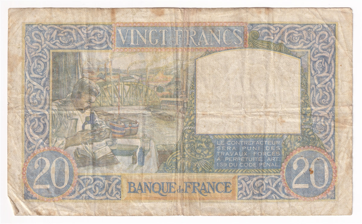 France Note, 1941 20 Francs, Fine (F12) Holes