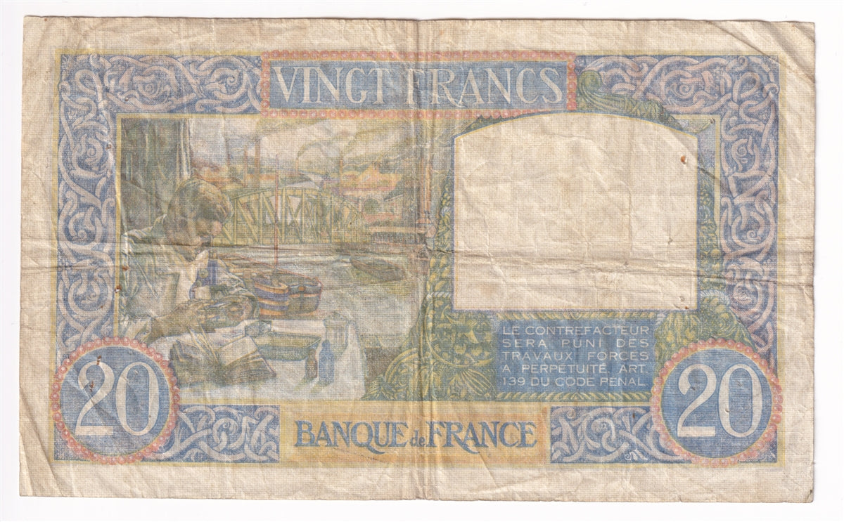 France Note, 1940 20 Francs, F (holes)