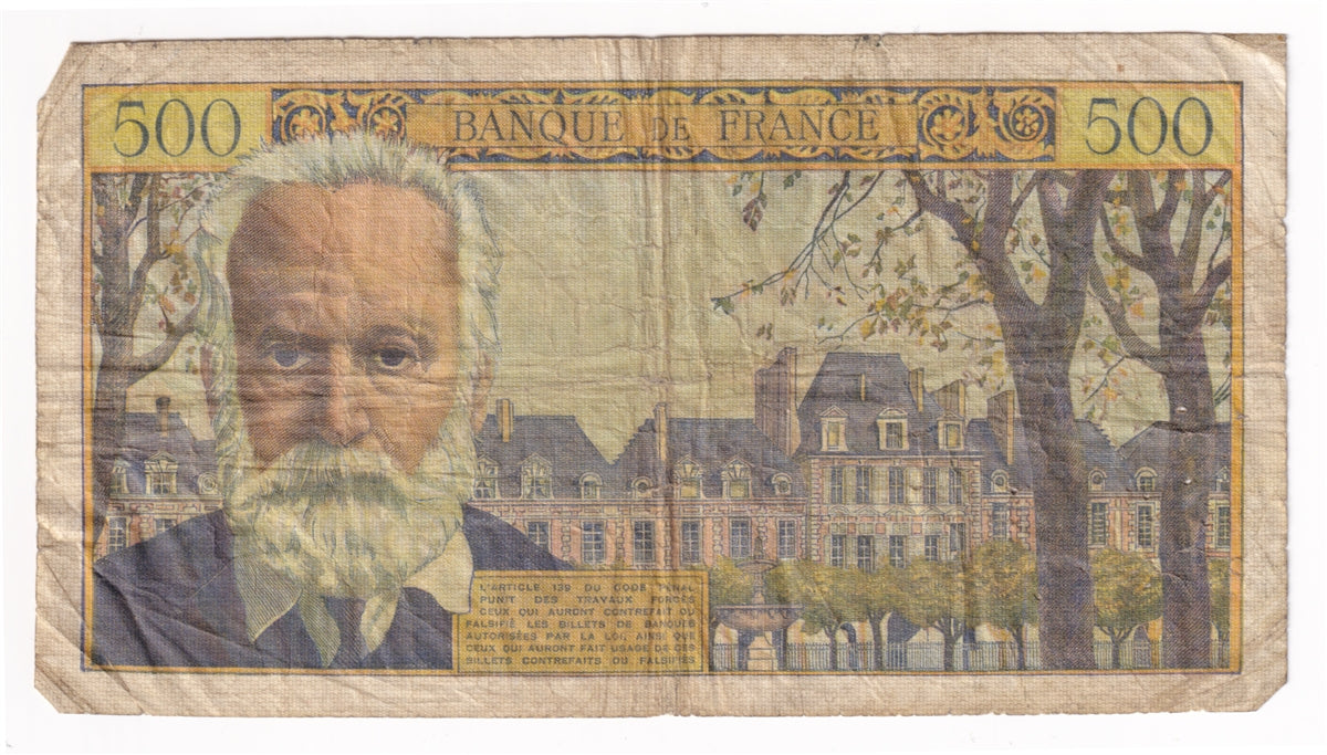 France Note, 1954 500 Francs, Fine (F12) Holes or Damaged