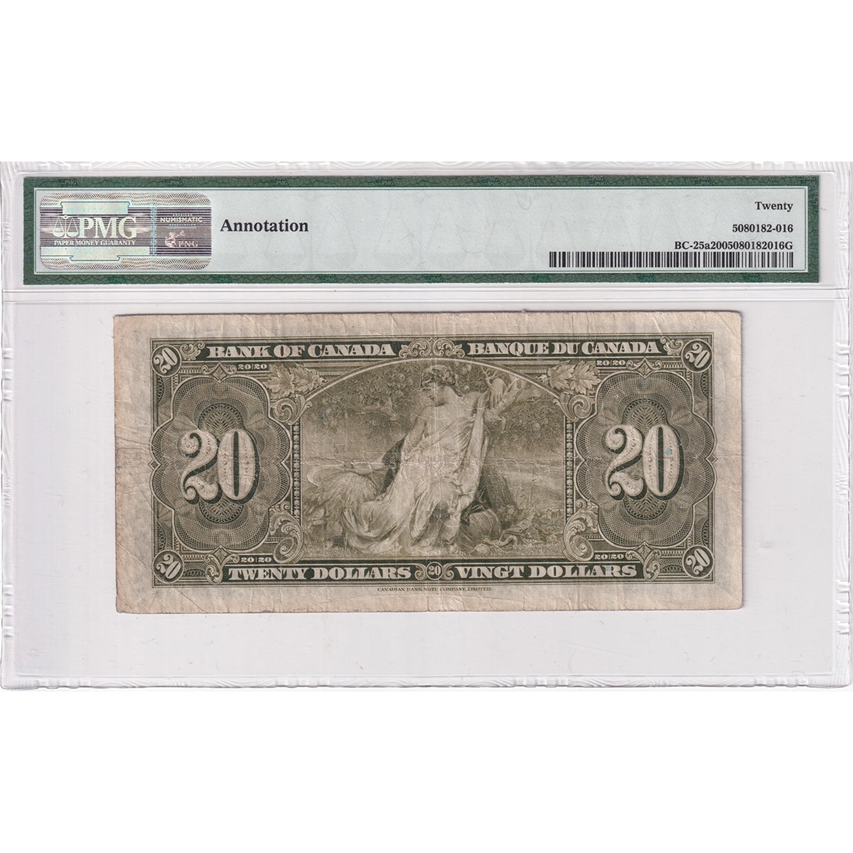 BC-25a 1937 Canada $20 Osborne-Towers, A/E, PMG Certified VF20 (Annotation)