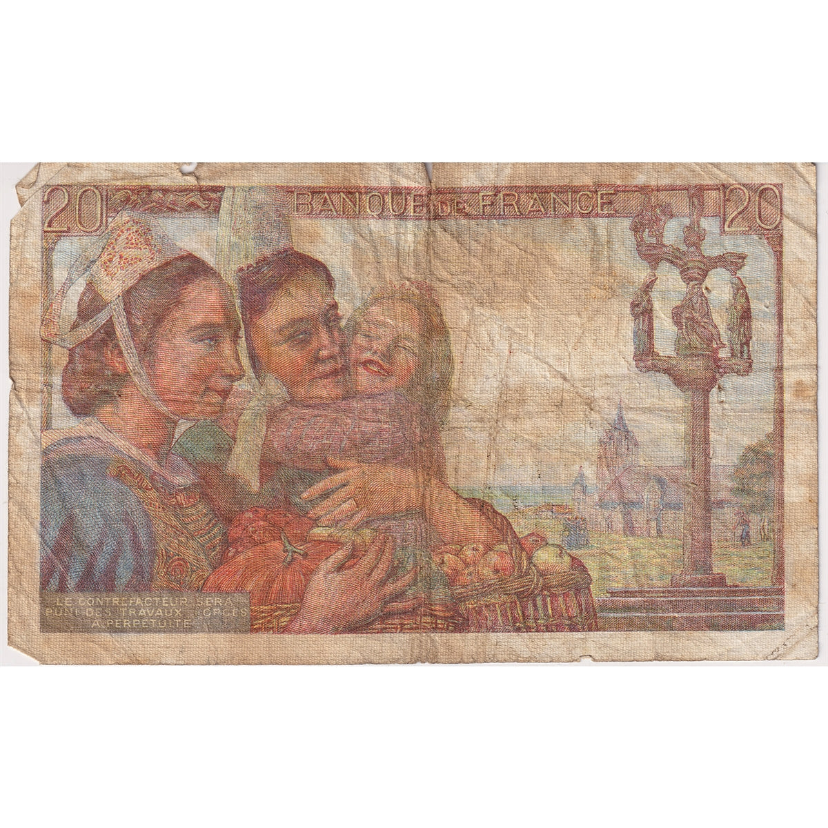 France 1943 20 Francs Note, Fine (Damaged)