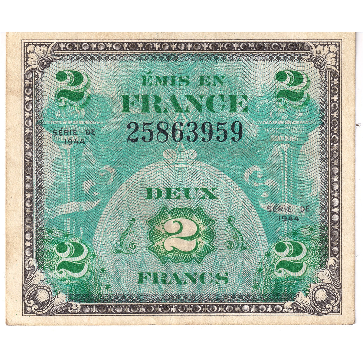 France 1944 2 Francs Note, Pick #114a, EF