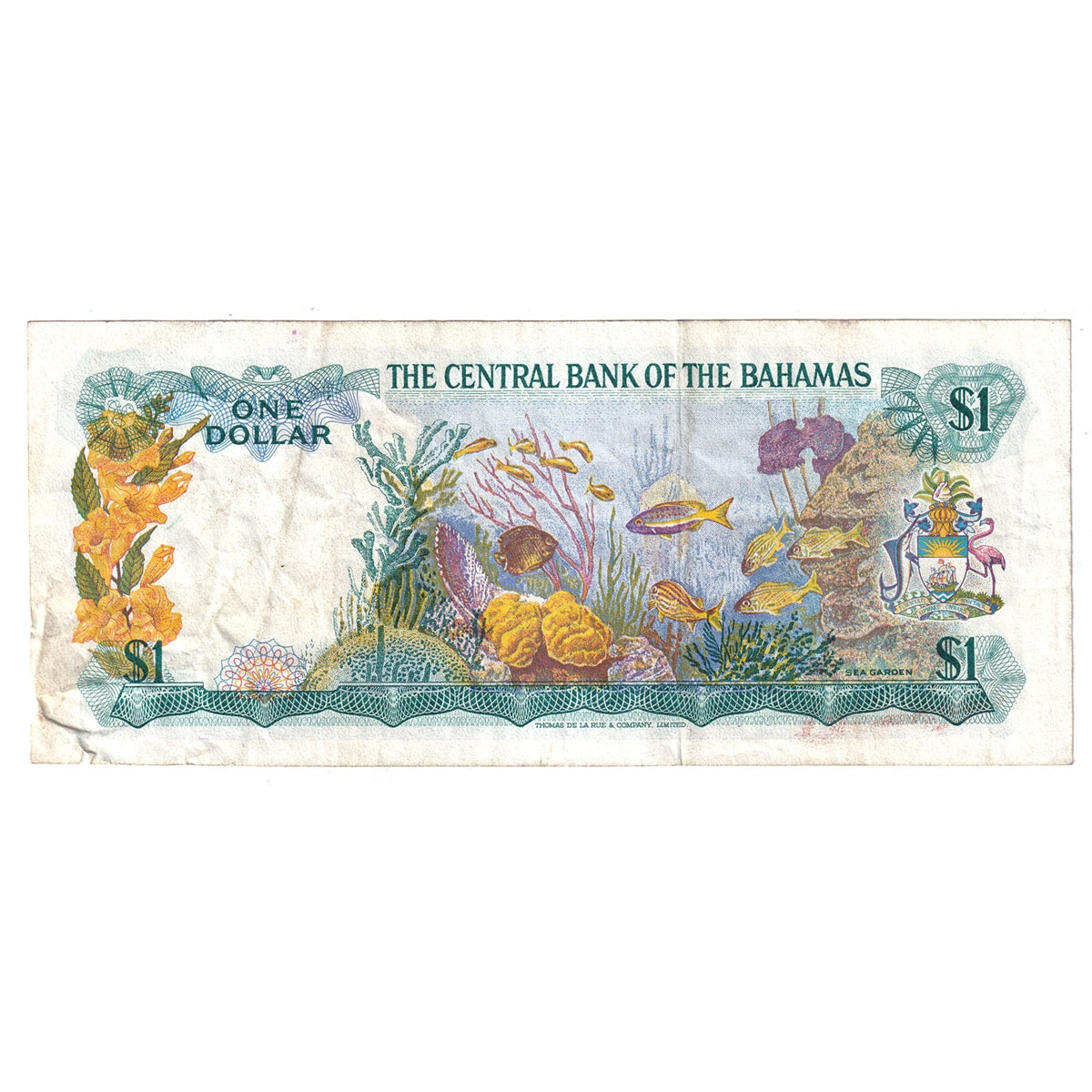 Bahamas Note 1974 Pick #35a $1 Very Fine (either stain, writing or impaired)