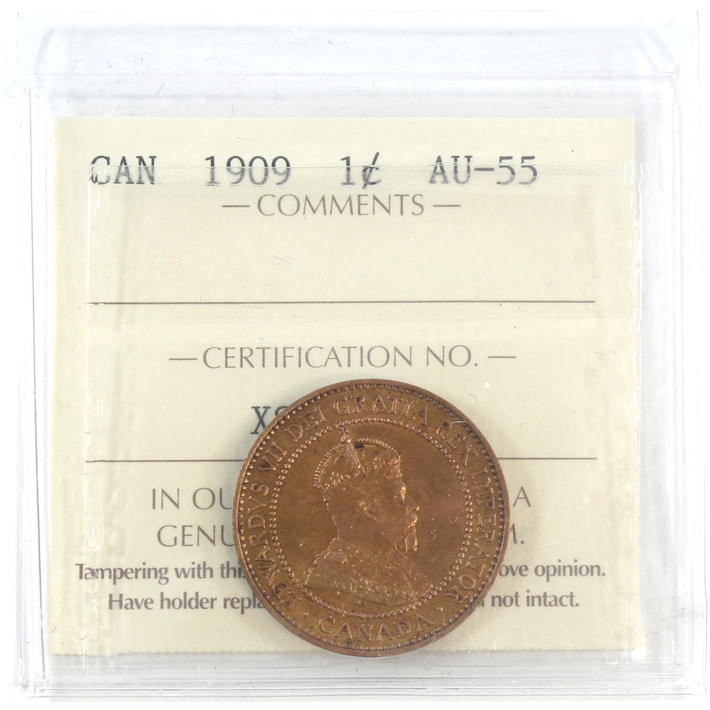 1909 Canada 1-cent ICCS Certified AU-55