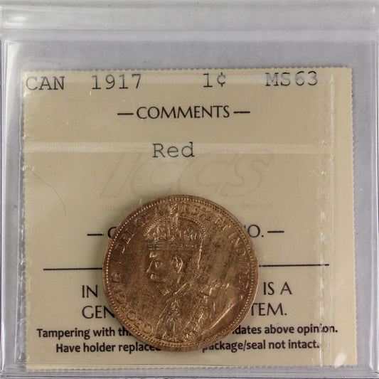 1917 Canada 1-cent ICCS Certified MS63 Red