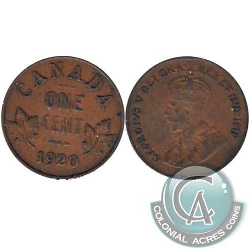 1920 Small Canada 1-cent F-VF (F-15)