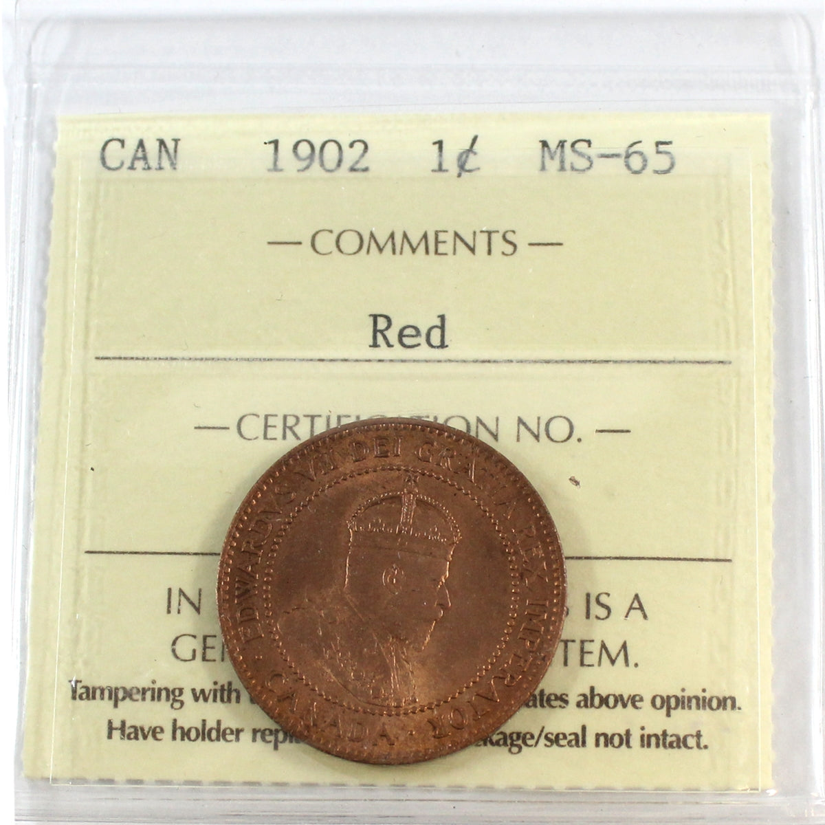 1902 Canada 1-cent ICCS Certified MS-65 Red (XSH 010)
