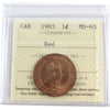 1903 Canada 1-cent ICCS Certified MS-63 Red