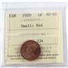 1920 Small Canada 1-cent ICCS Certified MS65 Red (XFC 234)