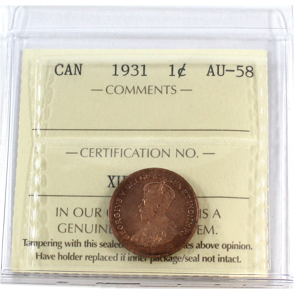 1931 Canada 1-cent ICCS Certified AU-58 (XUB 911)