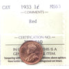 1933 Canada 1-cent ICCS Certified MS-63
