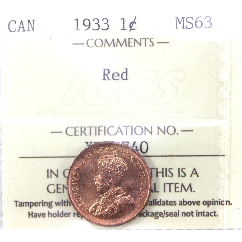 1933 Canada 1-cent ICCS Certified MS-63