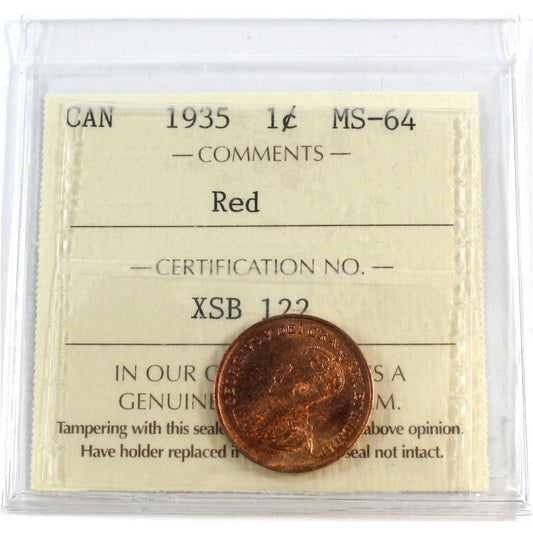 1935 Canada 1-cent ICCS Certified MS64 Red