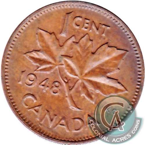 1948 A Between Denticles Canada 1-cent VF-EF (VF30)