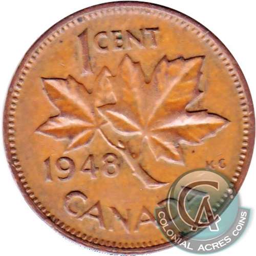 1948 A To Denticle Canada 1-cent Almost Uncirculated (AU-50)