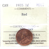 1935 Canada 1-cent ICCS Certified MS-63 Red