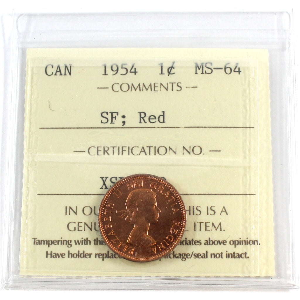 1954 SF Canada 1-cent ICCS Certified MS-64 Red
