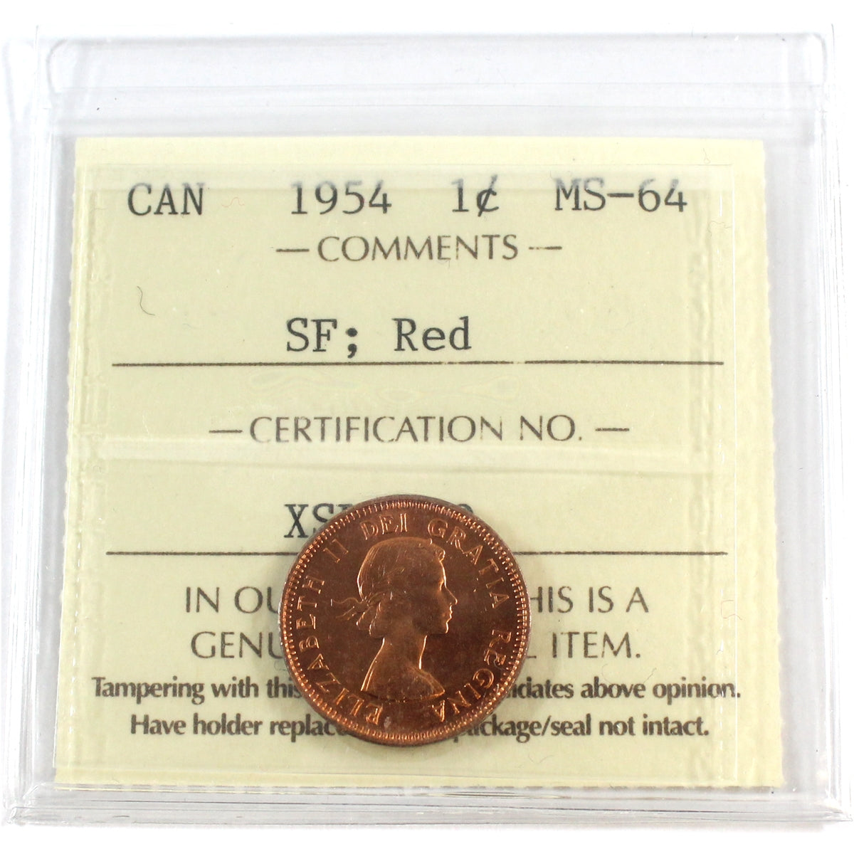 1954 SF Canada 1-cent ICCS Certified MS-64 Red