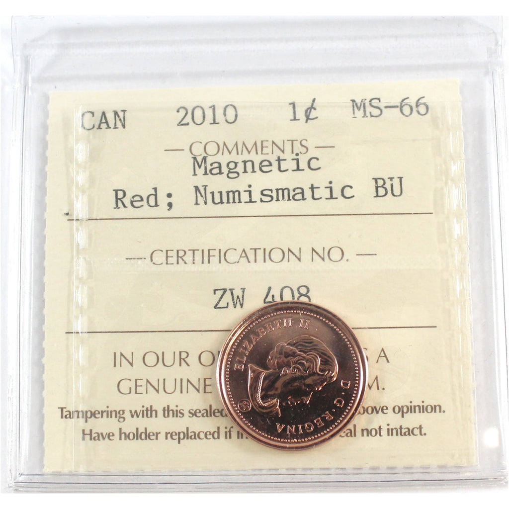 2010 Canada 1-cent ICCS Certified MS-66 Red; Numismatic BU