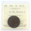 1891 LLSD, Obv. 2 Canada 1-cent ICCS Certified VF-30