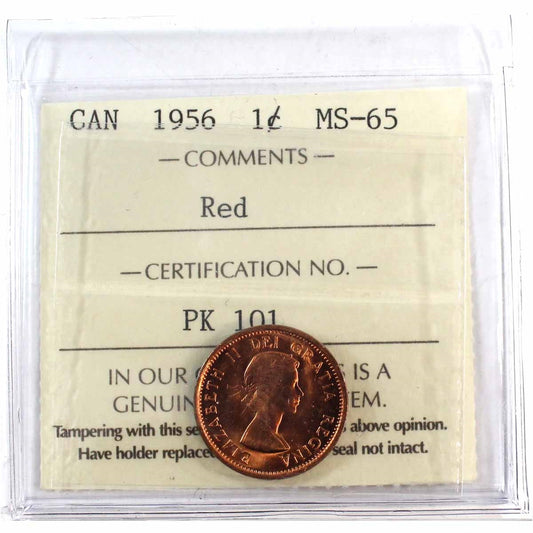 1956 Canada 1-cent ICCS Certified MS65 Red