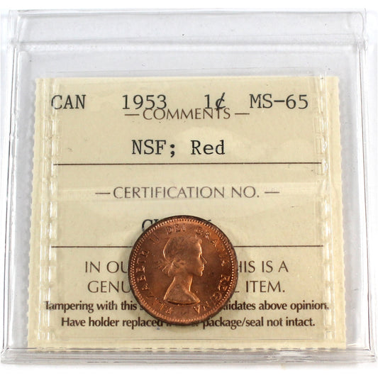 1953 NSF Canada 1-cent ICCS Certified MS65 Red