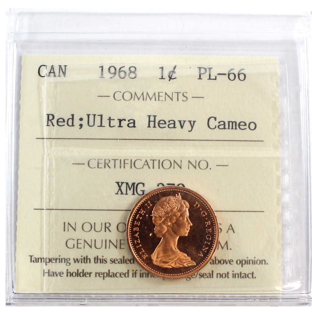 1968 Canada 1-cent ICCS Certified PL-66 Red; Ultra Heavy Cameo