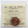 1920 Small Canada 1-cent ICCS Certified MS64 Red