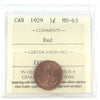 1929 Canada 1-cent ICCS Certified MS-63 Red