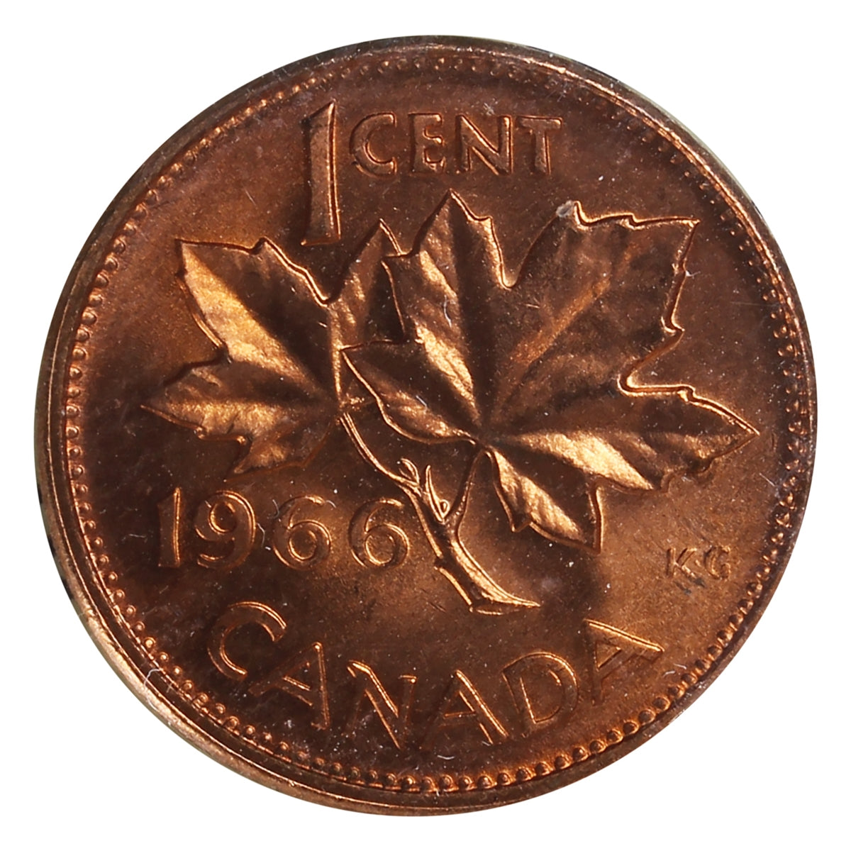 1966 Canada 1-cent ICCS Certified MS-66 Red