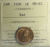1936 Canada 1-cent ICCS Certified MS63 Red