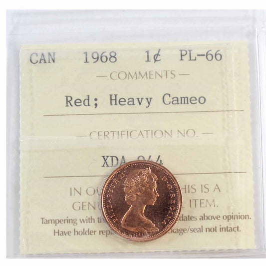 1968 Canada 1-cent ICCS Certified PL-66 Red; Heavy Cameo